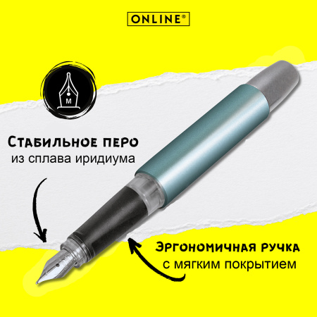 Ручка перьевая "Campus" с синим картриджем, размер пера M, 0.5 мм, цвет корпуса бирюзовый с серым. Арт 61313/3D