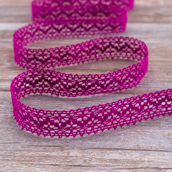 Мерсеризованное хлопковое кружево, 20 мм, цвет цикламеновый. Арт 3037/25                 