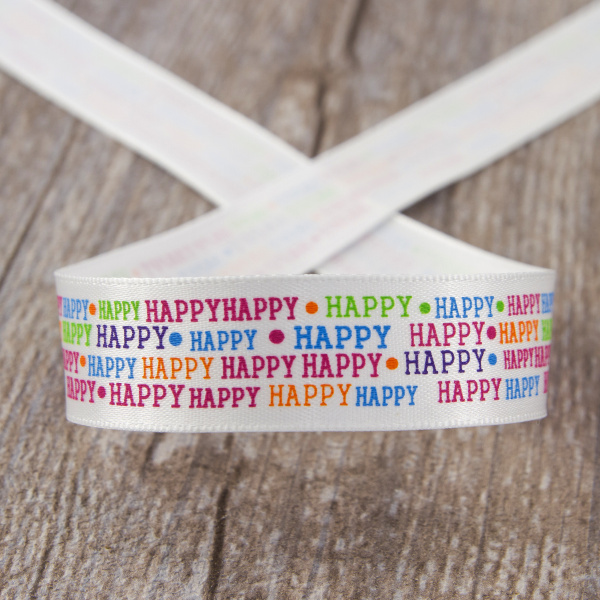 Лента атласная на картонной мини-катушке "Happy Happy". Арт VR15.514