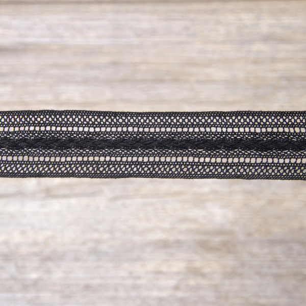 Мерсеризованное хлопковое кружево, 26 мм, цвет чёрный. Арт 2178/14