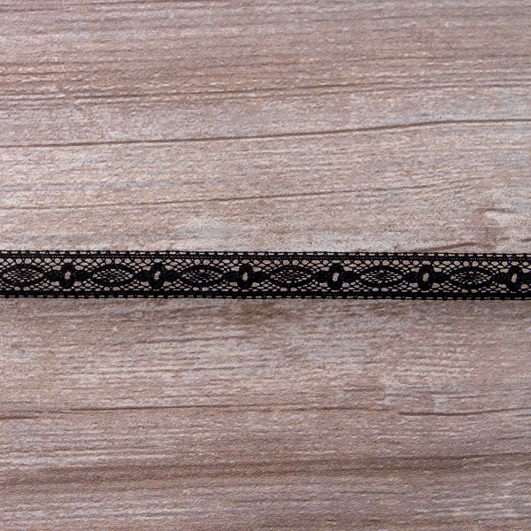 Мерсеризованное хлопковое кружево, 15 мм, цвет черный. Арт 3020/14