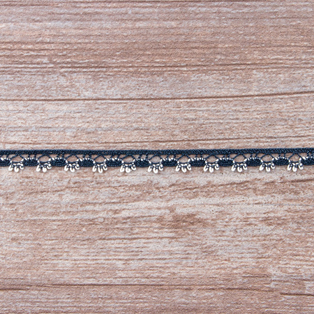 Мерсеризованное хлопковое кружево, 10 мм, цвет синий деним с белым. Арт 3480/G9                 