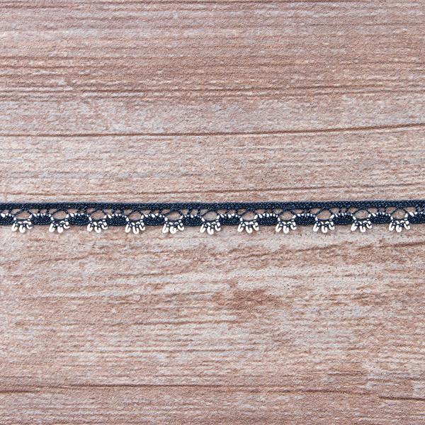 Мерсеризованное хлопковое кружево, 10 мм, цвет синий деним с белым. Арт 3480/G9                 