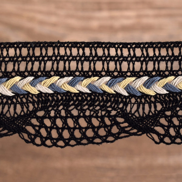 Мерсеризованное хлопковое кружево, 35 мм, цвет чёрный. Арт 2196/14