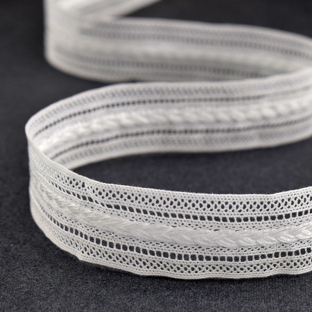 Мерсеризованное хлопковое кружево, 26 мм, цвет белый. Арт 2178/01