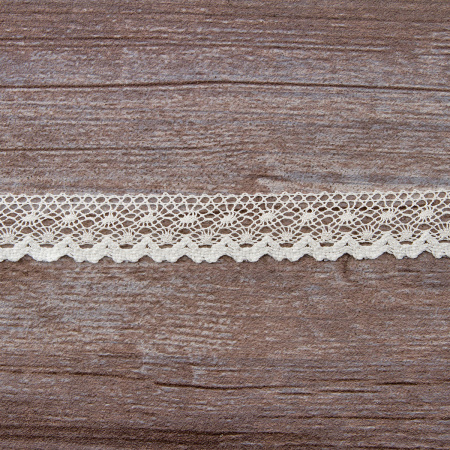 Мерсеризованное хлопковое кружево, 20 мм, цвет шампань. Арт 2019/72