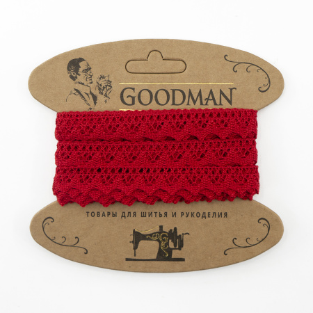 Кружево плетеное, 12 мм, цвет красный, 100% хлопок, 5 м. Арт K-5004-216