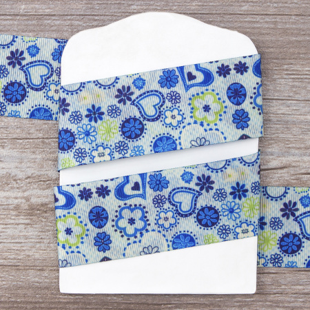 Лента репсовая SAFISA с рисунком, 39 мм, 15 м, цвет 02, голубой. Арт 25311-39мм-02