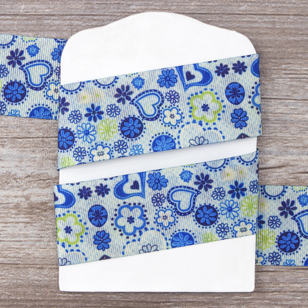 Лента репсовая SAFISA с рисунком, 39 мм, 15 м, цвет 02, голубой. Арт 25311-39мм-02