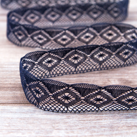 Мерсеризованное хлопковое кружево, 25 мм, цвет темно-синий. Арт 2023/9S