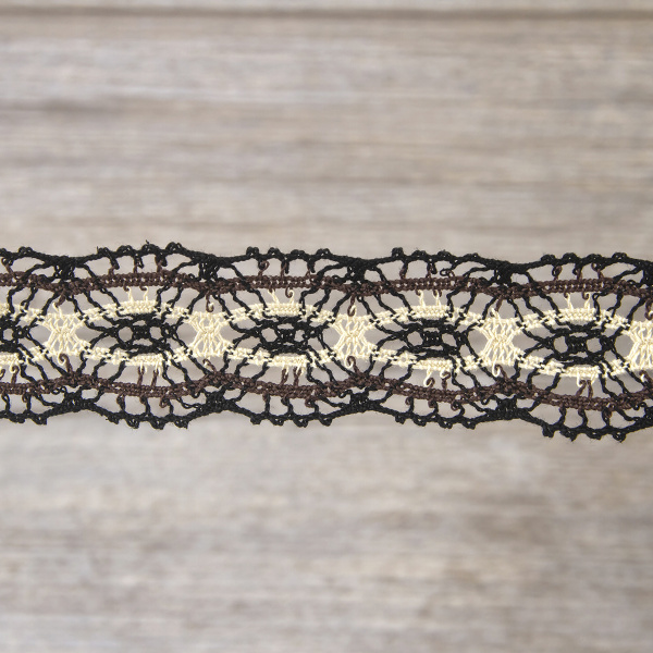 Мерсеризованное хлопковое кружево, 33 мм, цвет тёмно-бежевый. Арт 2205/2T