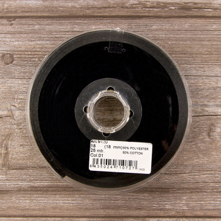 Косая бейка хлопок/полиэстер, 18 мм, 25 м, цвет 01, черный. Арт 6120-18мм-01