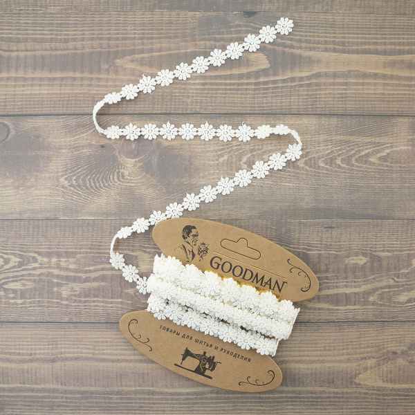 Кружево гипюр, 18 мм, цвет молочный, 100% полиэстер, 4,5 м. Арт 4GB762.112