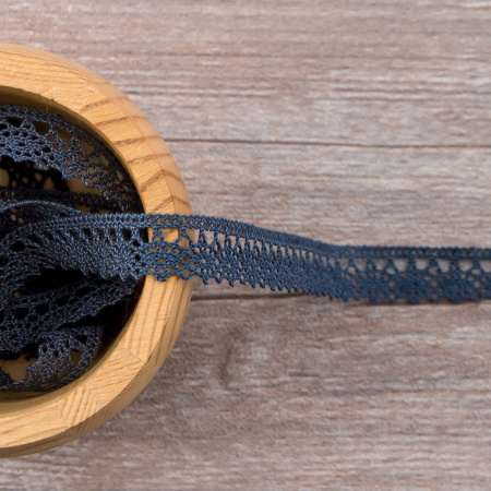 Мерсеризованное хлопковое кружево, 12 мм, цвет серо-синий. Арт 3267/75                 