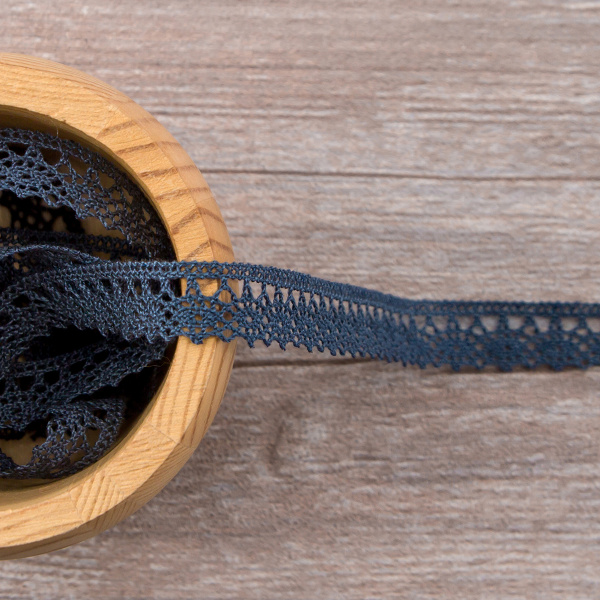 Мерсеризованное хлопковое кружево, 12 мм, цвет серо-синий. Арт 3267/75                 