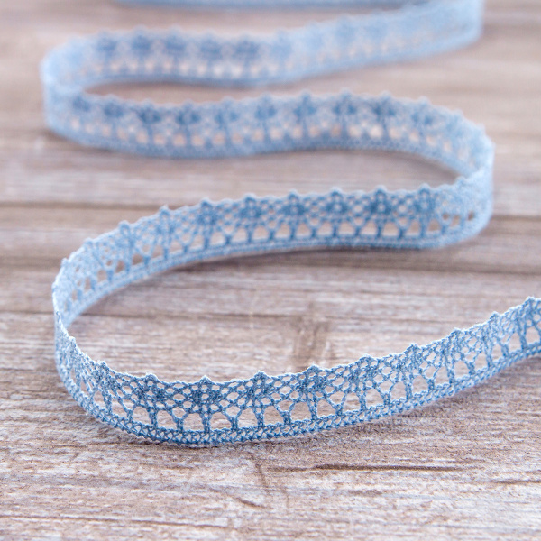 Мерсеризованное хлопковое кружево, 12 мм, цвет темно-голубой. Арт 3267/F4                 