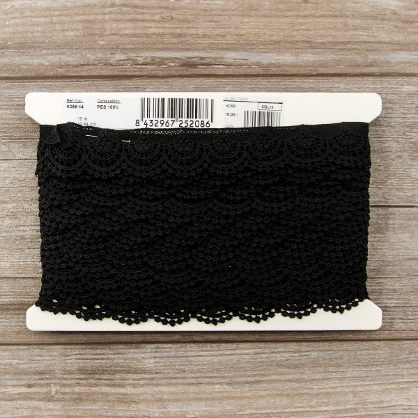 Мерсеризованное хлопковое кружево, 33 мм, цвет черный. Арт K056/14