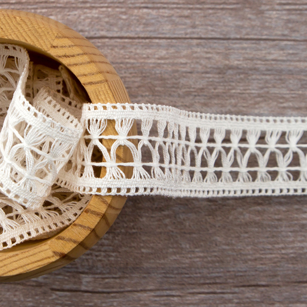 Мерсеризованное хлопковое кружево, 30 мм, цвет шампань. Арт 1154/72                 