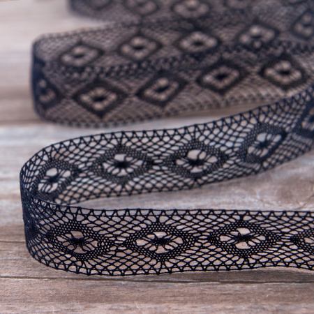 Мерсеризованное хлопковое кружево, 25 мм, цвет темно-синий. Арт 2024/9S