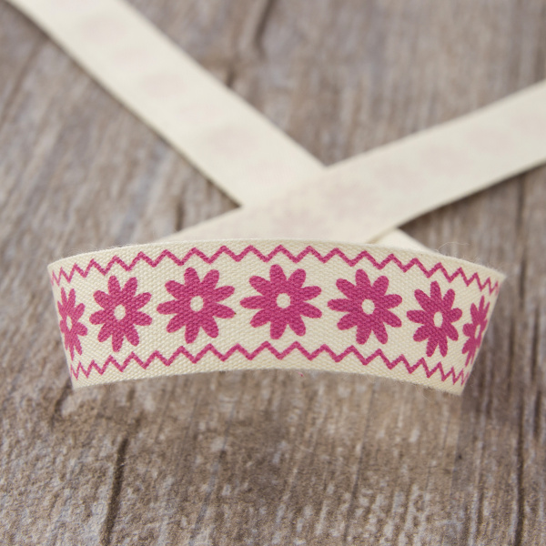 Лента хлопковая на картонной мини- катушке "Цветы и зиг-заги". Арт VR15.061