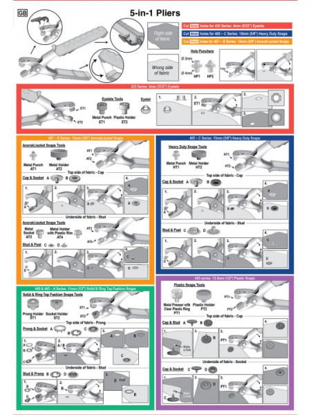 Набор инструментов для установки люверсов и кнопок "5 в 1". Арт 4422
