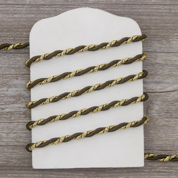 Шнур витой PEGA,  коричневый с люрексом, 5 мм. Арт 845219950DA702          