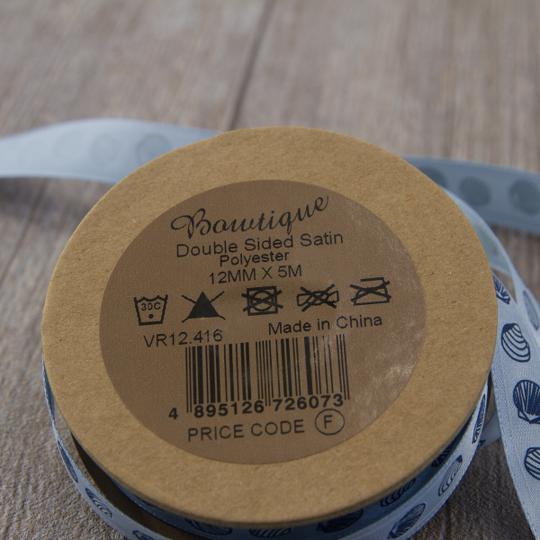 Лента репсовая на картонной мини-катушке "Ракушки". Арт VR12.416