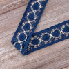 Мерсеризованное хлопковое кружево, 40 мм, цвет джинсовый синий с белым. Арт 2052/RH