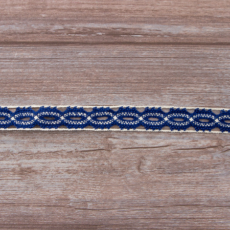 Мерсеризованное хлопковое кружево, 20 мм, цвет синий с молочно-белым. Арт 1826/J6                 