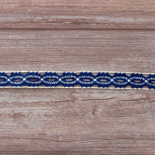 Мерсеризованное хлопковое кружево, 20 мм, цвет синий с молочно-белым. Арт 1826/J6                 