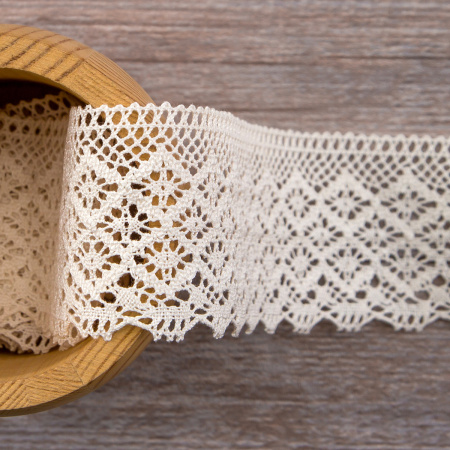 Мерсеризованное хлопковое кружево, 60 мм, шампань. Арт 2125/72