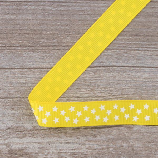 Лента репсовая SAFISA рисунок "звездочки", 15 мм, 15 м, цвет 32, желтый. Арт 35120-15мм-32
