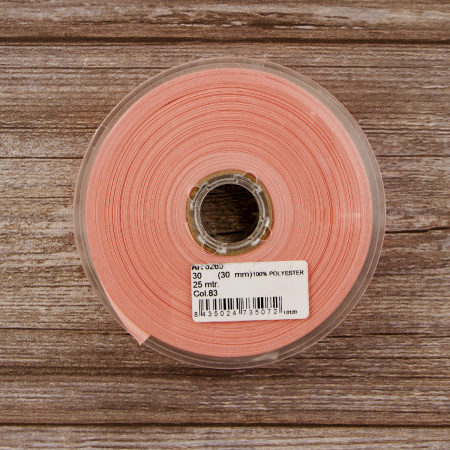Косая бейка атласная 30 мм, 25 м, цвет 83, чайная роза. Арт 6260-30мм-83            
