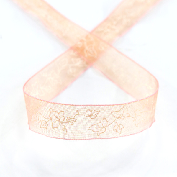 Лента органза с рисунком SAFISA, 15 мм, 15 м, цвет розовый. Арт 25204-15                