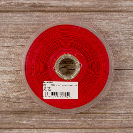 Косая бейка атласная 20 мм, 25 м, цвет 14, красный. Арт 6260-20мм-14            