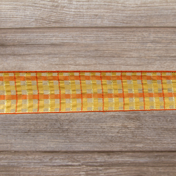 Лента органза с рисунком клетка SAFISA, 38 мм, 15 м, цвет 02, оранжевый. Арт 25216-38-02              