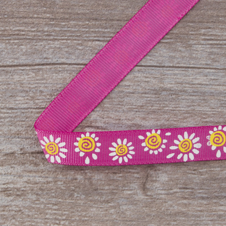 Лента репсовая SAFISA с напечатаным рисунком, 15 мм, 15 м, цвет 20, малиновый. Арт 25305-15мм-20