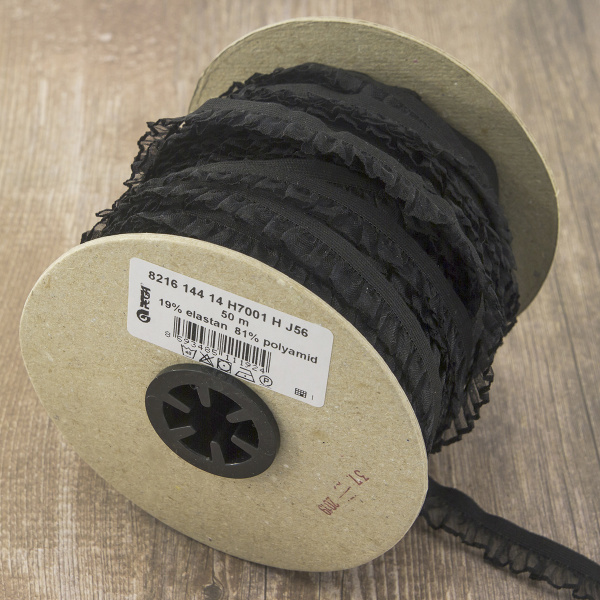 Рюш эластичный PEGA, цвет черный, 14 мм. Арт 821614414H7001          