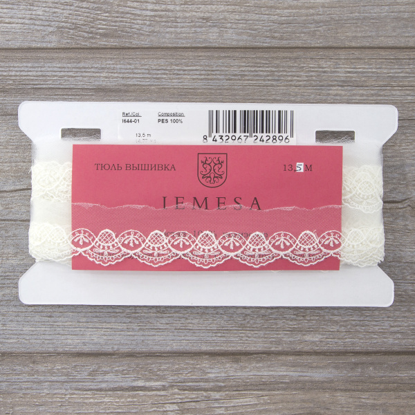 Вышивка на тюле, 36 мм, цвет белый. Арт I644/01