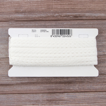 Мерсеризованное хлопковое кружево, 24 мм, белый. Арт 2128/01