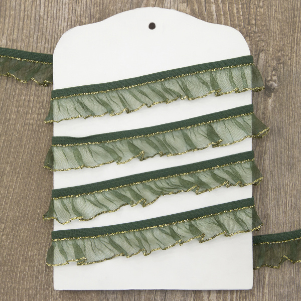 Рюш эластичный PEGA, темно-зеленый с золотым люрексом, 18 мм. Арт 821619218H7864          