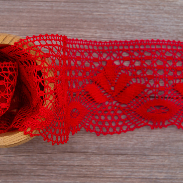 Мерсеризованное хлопковое кружево, 70 мм, цвет красный. Арт 3185/07