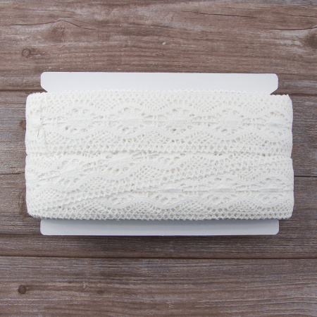 Мерсеризованное хлопковое кружево, 55 мм, цвет белый. Арт 2233/01