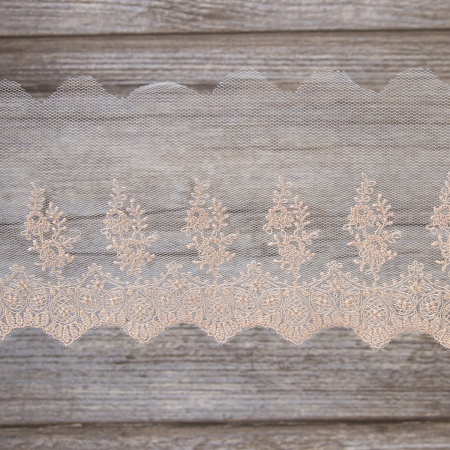 Вышивка на тюле, 91 мм, цвет розовый. Арт I661/F3