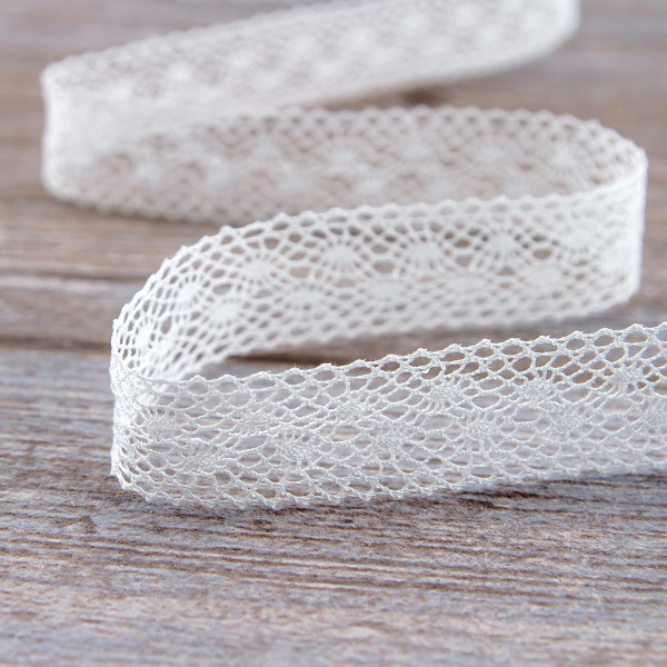 Мерсеризованное хлопковое кружево, 20 мм, цвет белый. Арт 2020/01
