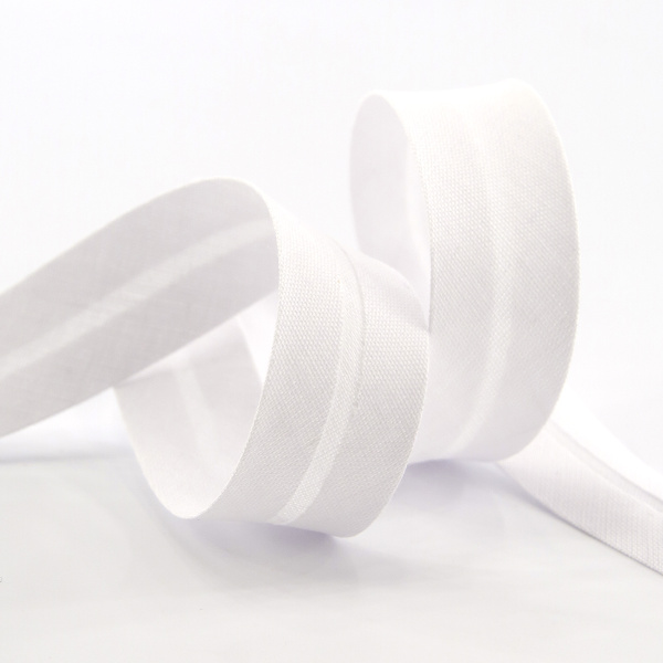 Косая бейка хлопок/полиэстер 20 мм, 25 м, цвет 02, белый. Арт 6120-20мм-02            