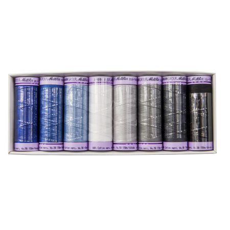 Набор с нитками Silk Finish  "Оттенки Зимы" в подарочной упаковке, 8 катушек. Арт SFC8WINTER-KIT