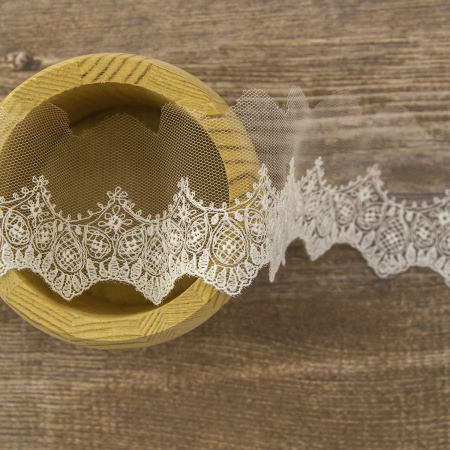 Вышивка на тюле, 51 мм, цвет белый. Арт I659/01