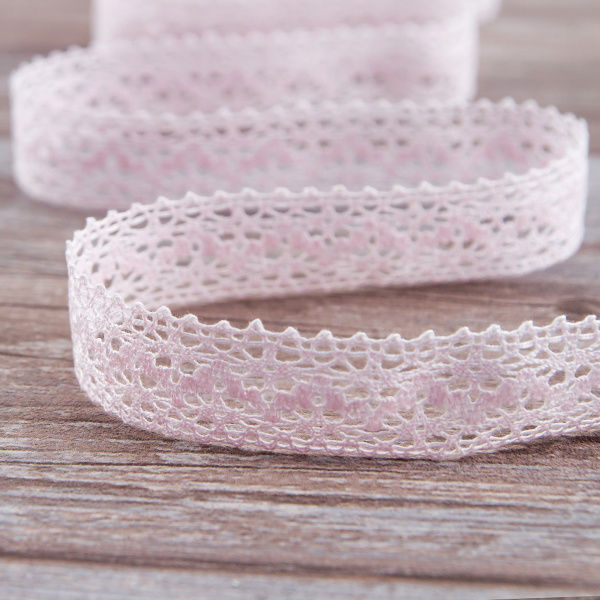 Мерсеризованное хлопковое кружево, 20 мм, цвет светло-розовый. Арт 3037/06                 