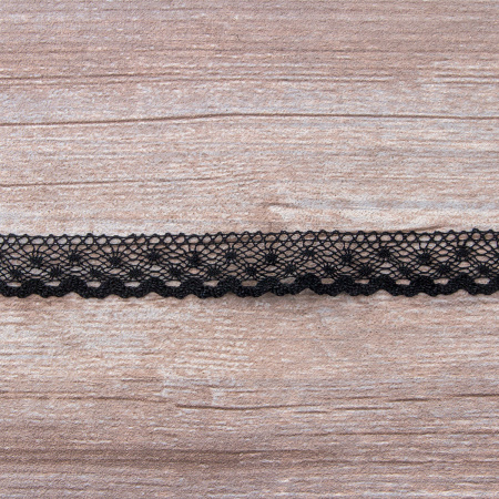 Мерсеризованное хлопковое кружево, 20 мм, цвет черный. Арт 2019/14